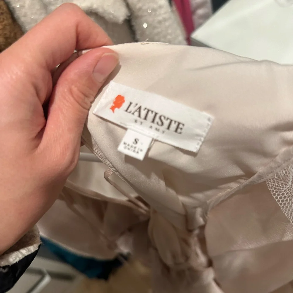 L’atiste By Amy ORGANZA Maxi DRESS WITH 3D FLORAL APPLIQUÉS Size S - Picture 4 of 7